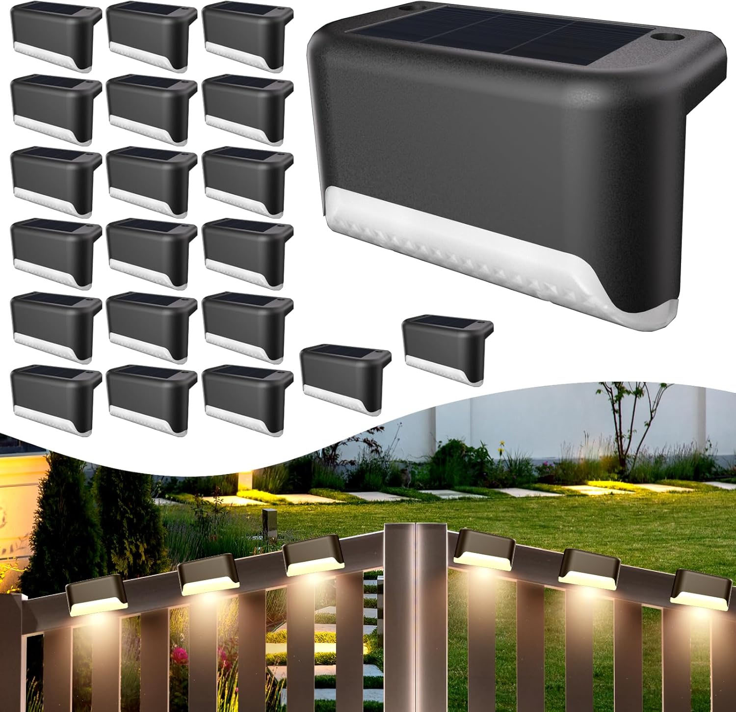 Outdoor Lighting On Fence - ไฟ LED พลังงานแสงอาทิตย์ดาดฟ้าไฟพลังงานแสงอาทิตย์กลางแจ้งกันน้ําพลังงานแสงอาทิตย์บันไดแสงตกแต่งสวนรั้วลานขั้นตอนลานภายนอกแสง