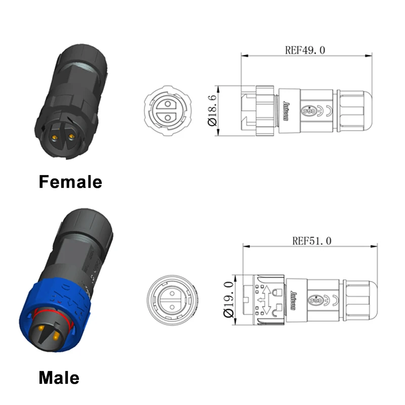 Outdoor Lighting Wire Connectors - ขั้วต่อไฟฟ้าแบบล็อคอัตโนมัติ 2 พิน M16 ระดับการป้องกันน้ำ IP67