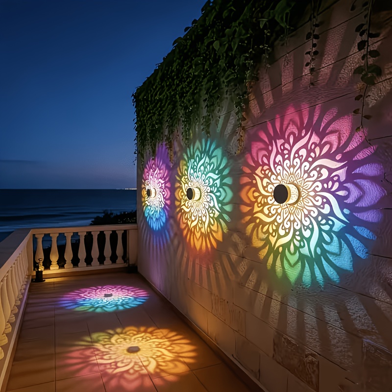Outdoor Lighting Wall - ไฟรั้วพลังงานแสงอาทิตย์ 1/2/4 ชุด พร้อมลวดลายมันดาลา เหมาะสำหรับติดตั้งบนผนังภายนอกอาคาร มาพร้อมมาตรฐานกันน้ำระดับ