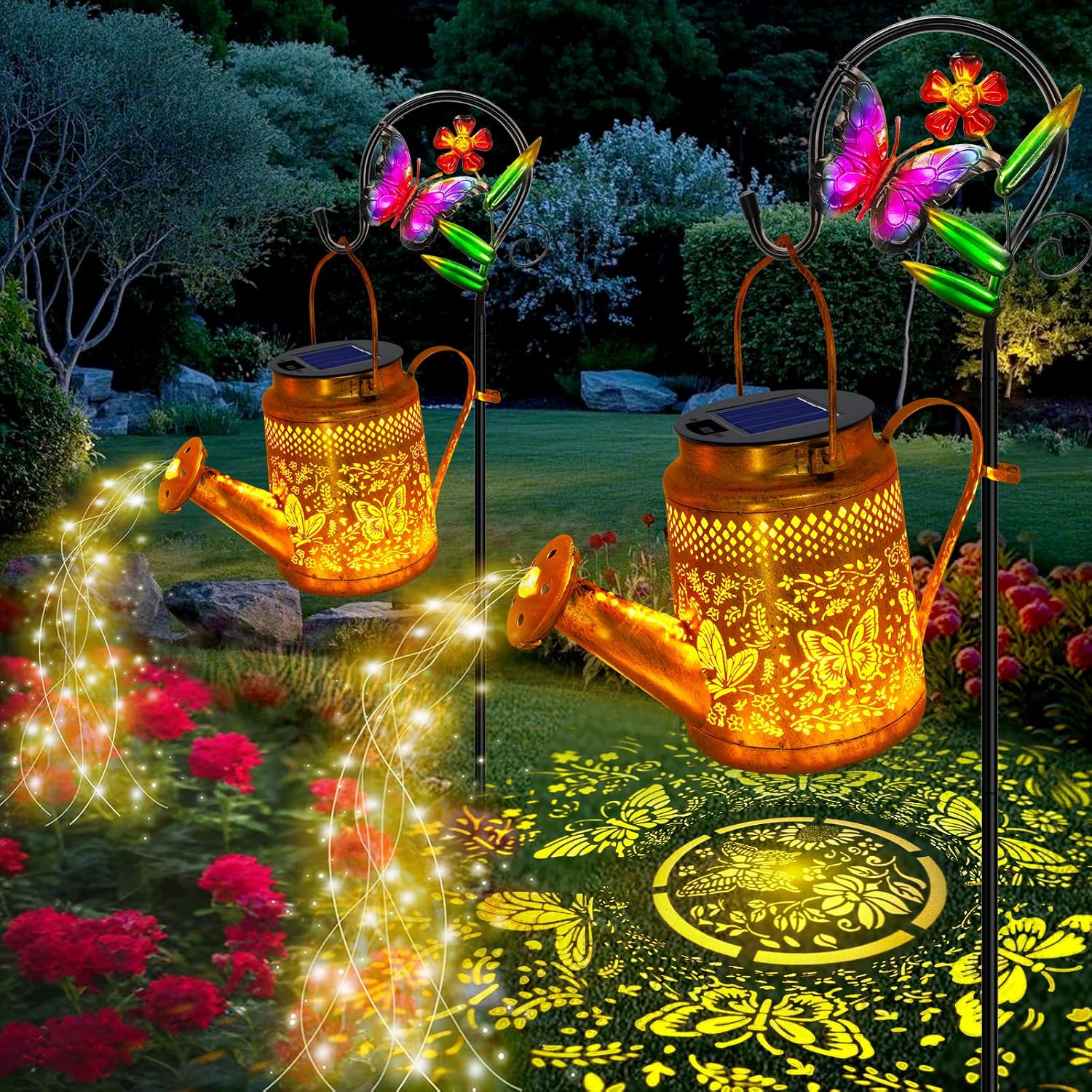 Solar Lantern Hanging - ชุดไฟรูปทรงบัวรดน้ำพลังงานแสงอาทิตย์ 2 ชิ้น, ของขวัญสำหรับคุณแม่ คุณย่า ผู้หญิง