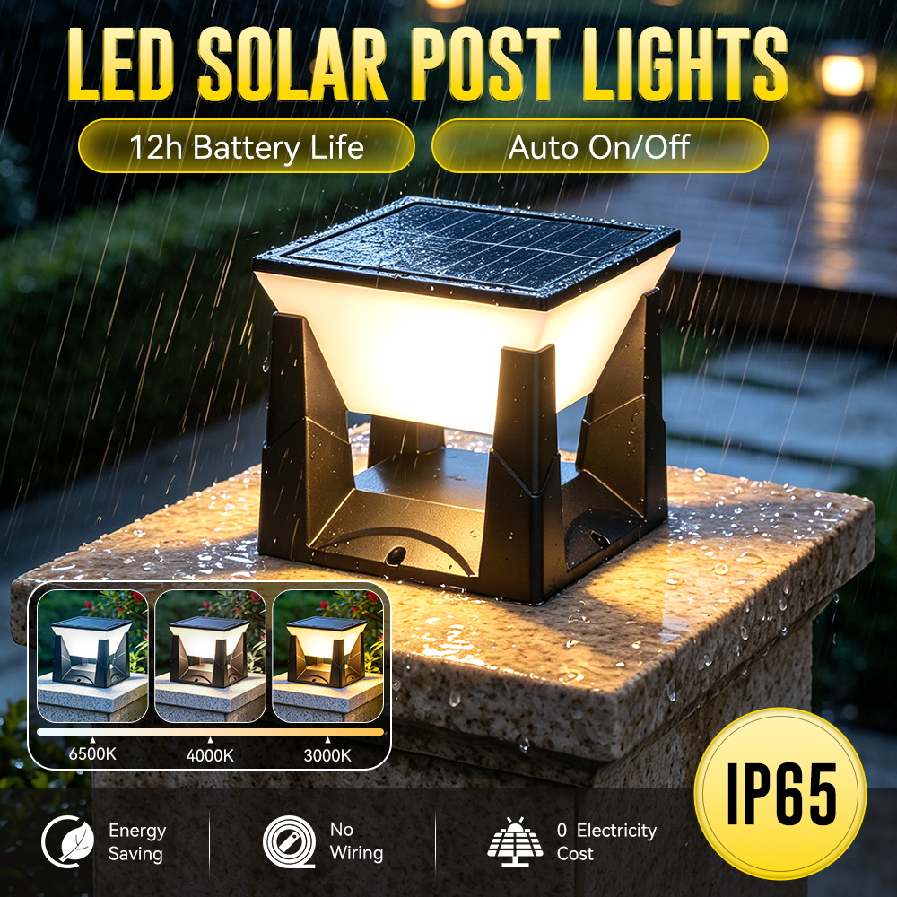 Outdoor Lighting On Fence - ไฟเสาโซลาร์ 3 สี IP65 กันน้ำ ไฟ