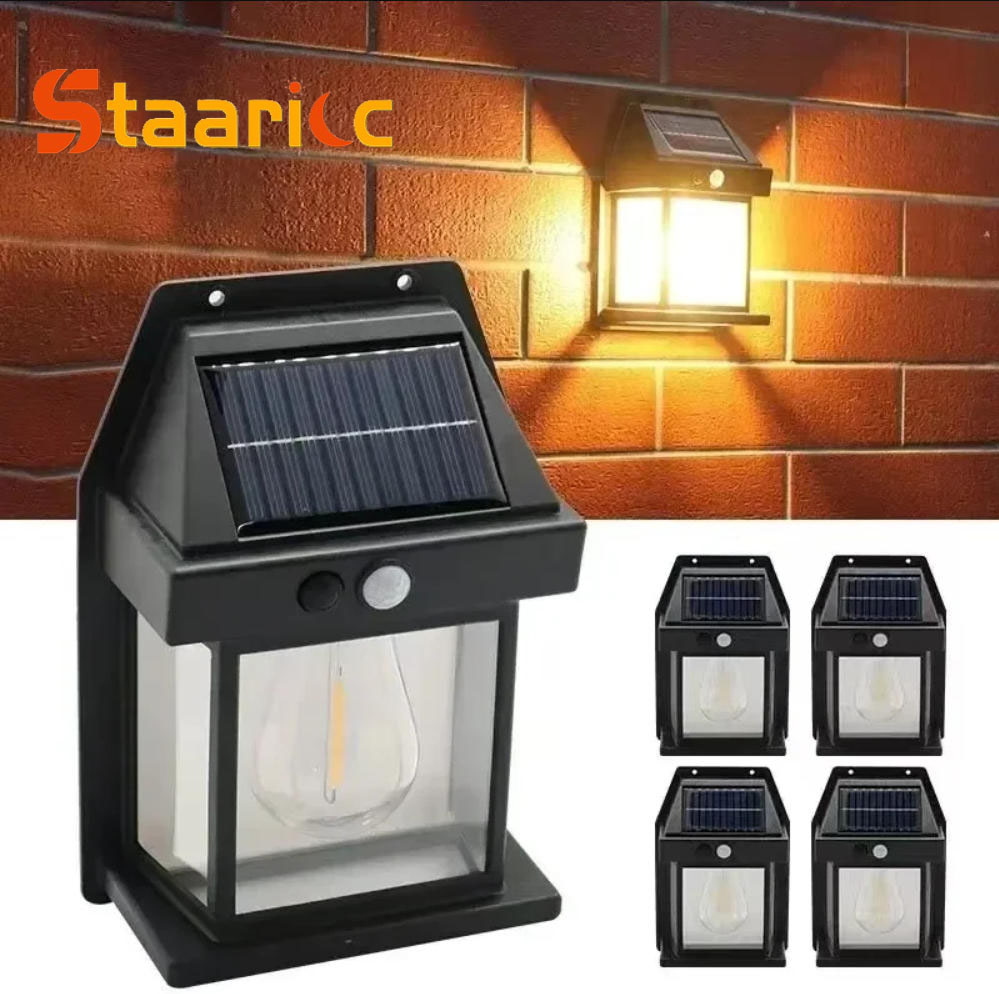 Outdoor Lighting Brands - ไฟติดผนังโซลาร์เซลล์แบบทังสเตนสำหรับภายนอกอาคาร พร้อมเซ็นเซอร์ตรวจจับความเคลื่อนไหว IP65 กันน้ำ ไฟ LED