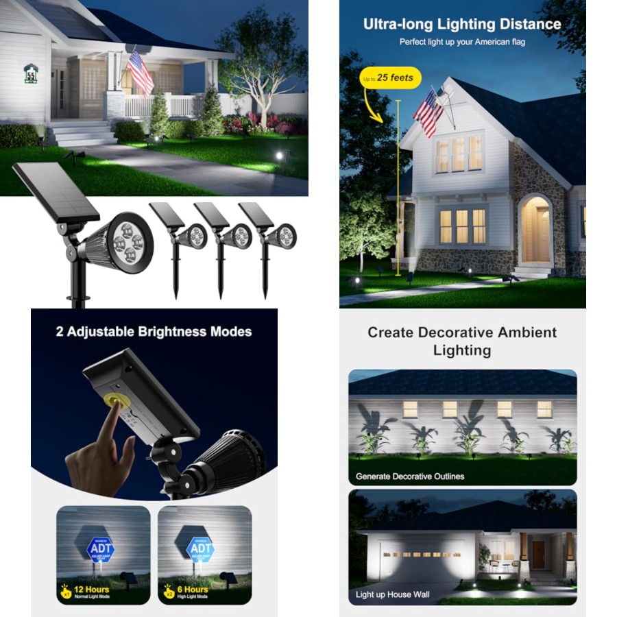Outdoor Lighting Wall - ไฟสปอร์ตไลท์พลังงานแสงอาทิตย์สำหรับภายนอกอาคาร กันน้ำ สำหรับต้นไม้ รูปปั้น ดอกไม้ กระถางต้นไม้