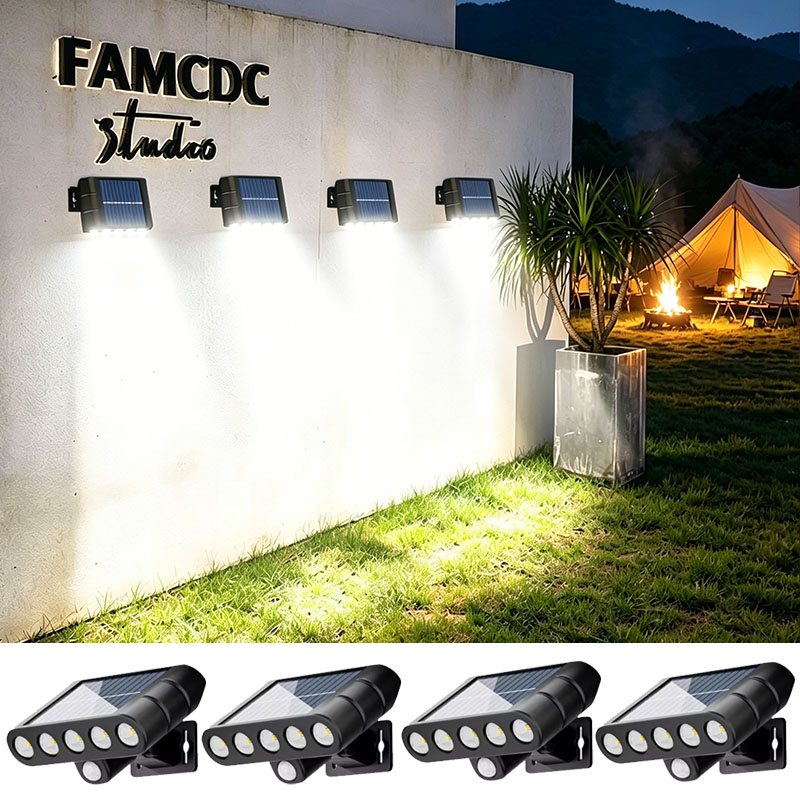 Outdoor Lighting On Fence - ไฟติดผนังพลังงานแสงอาทิตย์ 4 ชิ้น 3 โหมด สำหรับลานบ้าน