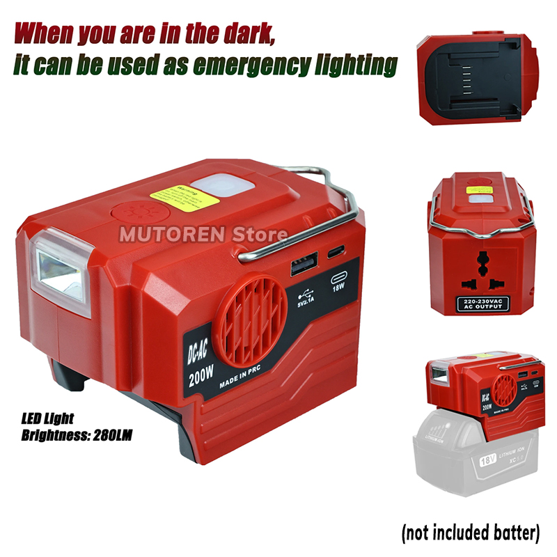 Outdoor Lighting Battery Powered - 200W อินเวอร์เตอร์ไฟฟ้าแบบพกพา120V/220V, อินเวอร์เตอร์แบตเตอรี่ลิเธียมเคลื่อนที่กลางแจ้งพร้อมไฟ LED สำหรับแบตเตอรี่ Li-ION