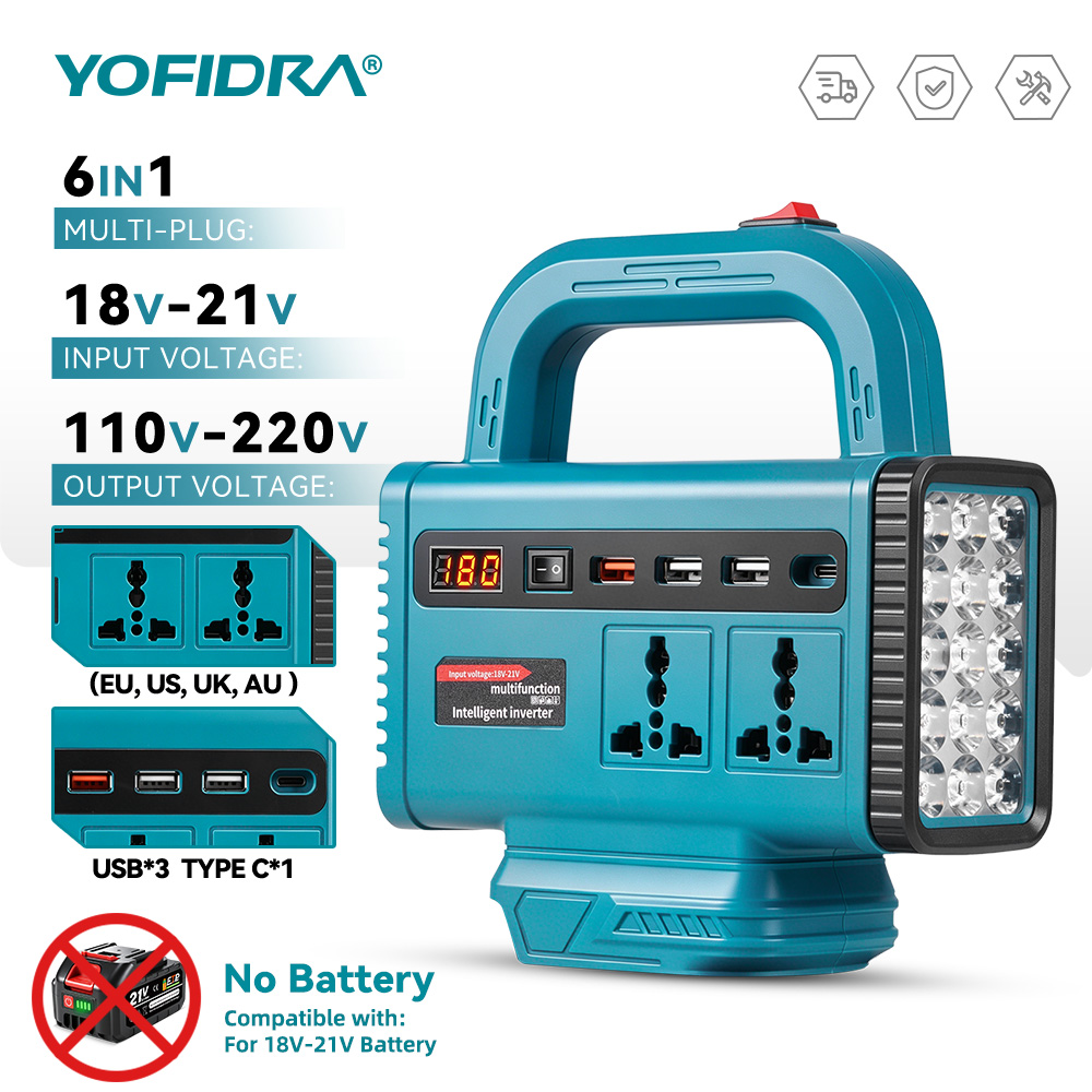 Outdoor Lighting Battery Powered - อินเวอร์เตอร์พกพา YOFIDRA 220V สำหรับใช้งานกลางแจ้ง พร้อมพอร์ต USB