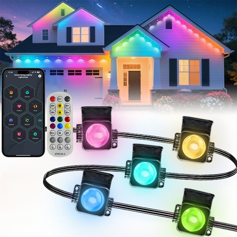 Outdoor Lighting Timer Switch - ไฟชายคาอัจฉริยะสำหรับภายนอกอาคาร, ไฟภายนอกอาคารแบบติดตั้งถาวร, กันน้ำระดับ IP67, ควบคุมผ่านแอป, สวิตช์ตั้งเวลา,