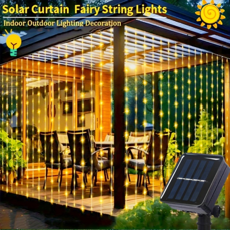 Outdoor Lighting On Fence - พลังงานแสงอาทิตย์ผ้าม่านLights100/200/300 LEDกลางแจ้งผ้าม่านกันน้ําอัตโนมัติเปิด/ปิด 8 โหมดสําหรับรั้วสวนPatio Wall Decor