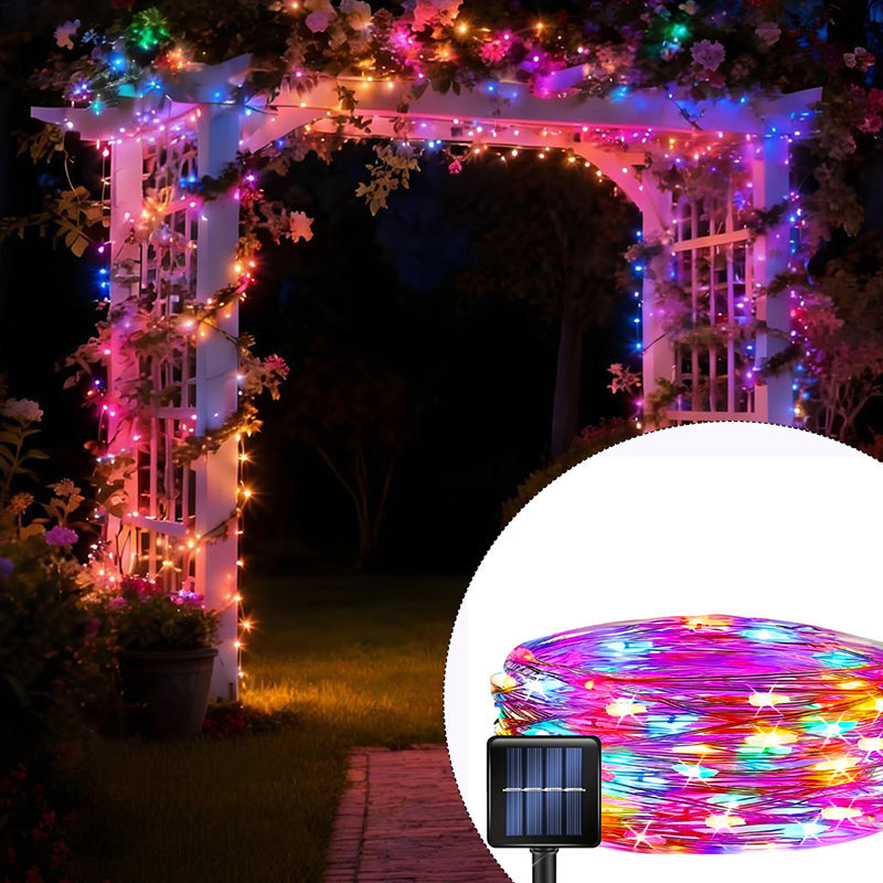 Outdoor Lighting On Fence - ไฟ LED พลังงานแสงอาทิตย์สำหรับตกแต่งสวน 8 โหมด ไฟเส้นแบบยืดหยุ่น