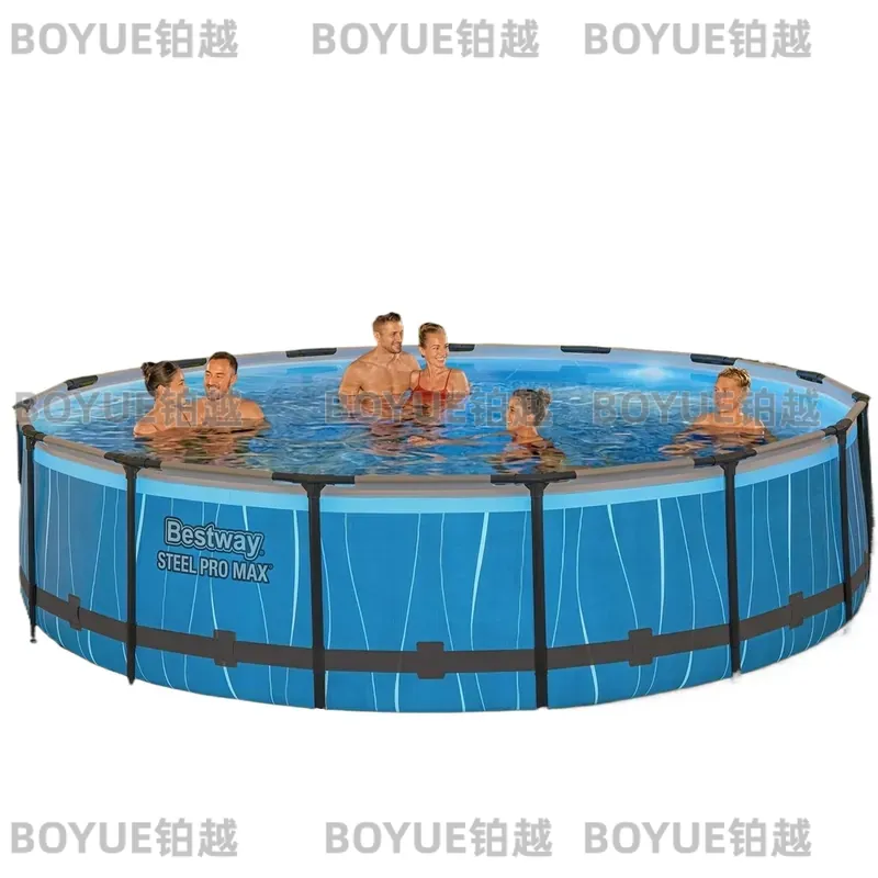 Outdoor Lighting Around Pool - ชุดสระว่ายน้ำทรงกลมโครงเหล็กตั้งพื้นพร้อมไฟ LED และปั๊มกรองน้ำสำหรับความสนุกสนานทางน้ำในสวนหลังบ้าน