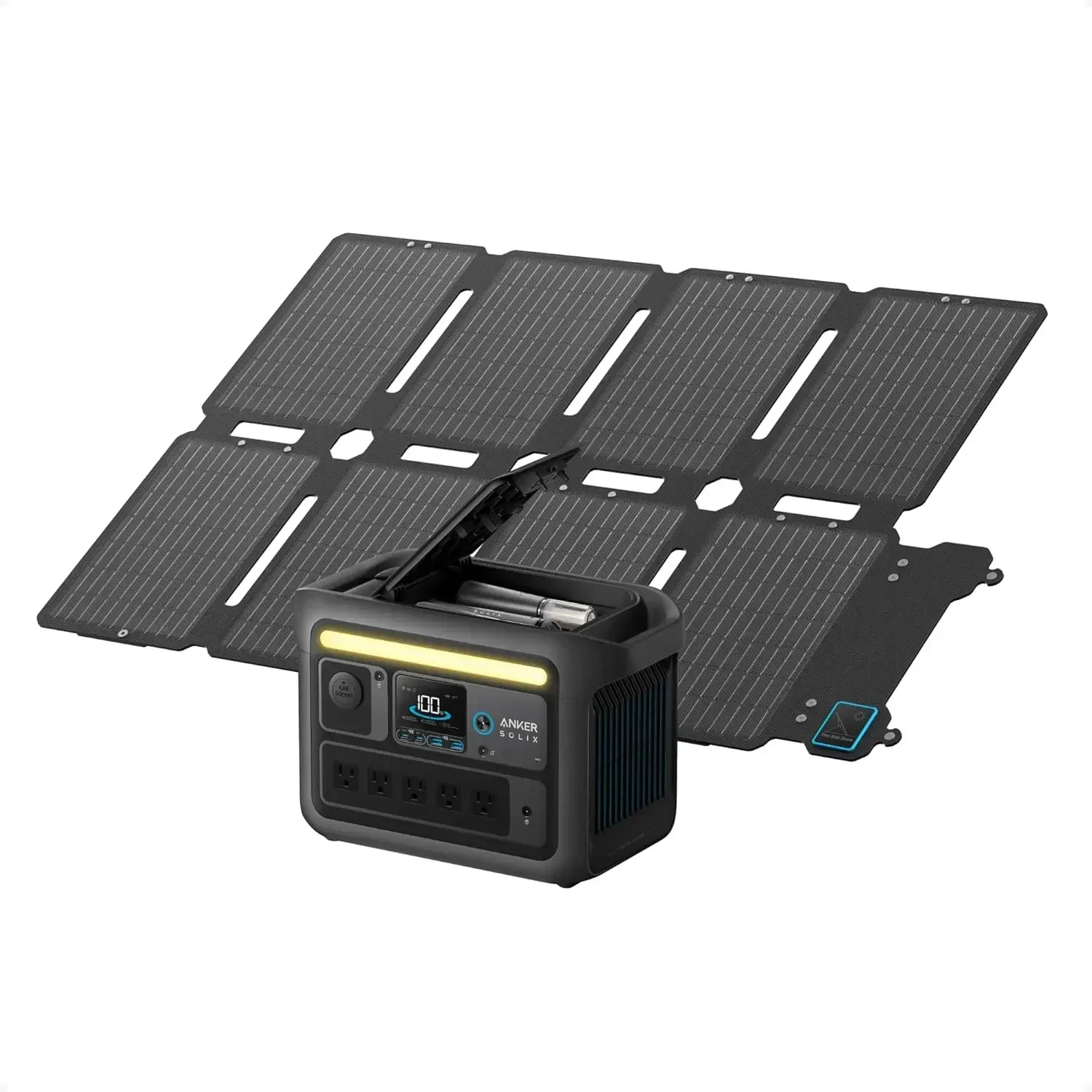 Outdoor Lighting Battery Powered - สถานีพลังงานแบบพกพา Anker SOLIX C800X พร้อมแผงโซลาร์เซลล์ 100W,