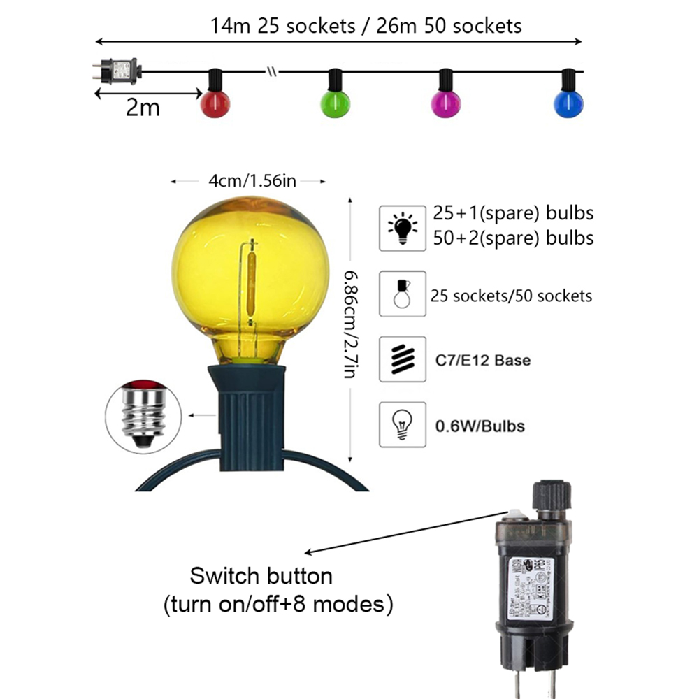 ไฟประดับ LED G40 แบบสายยาว 26  - Outdoor Lighting On Fence บทวิจารณ์และราคา