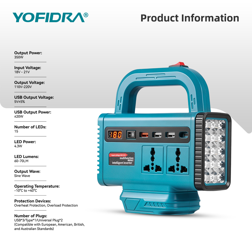 อินเวอร์เตอร์พกพา YOFIDRA 220V - Outdoor Lighting Battery Powered บทวิจารณ์และราคา